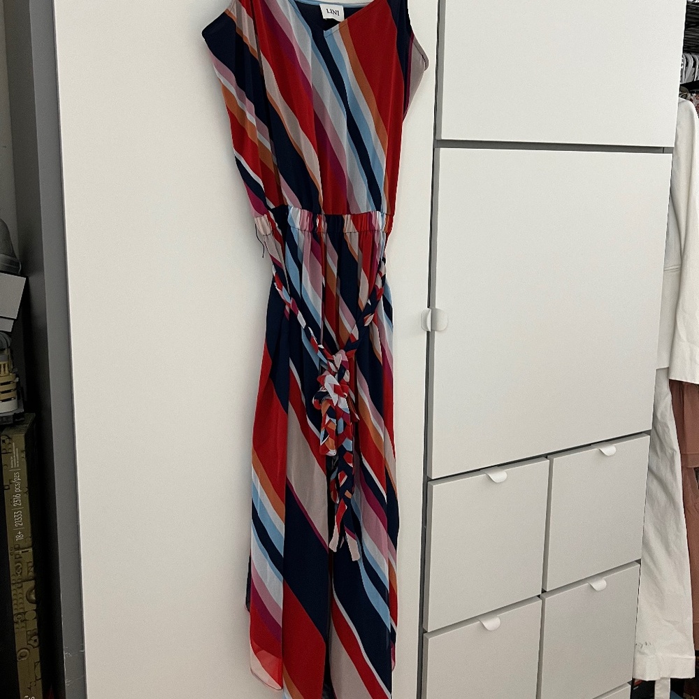 Lini midi dress, size M, navy, red and cream stripes